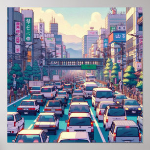Traffic Jam Anime Style Unique & Vibrant Poster