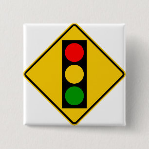 Traffic Light Ahead Highway Sign 2 Inch Square Button