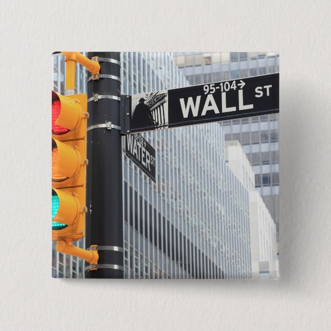 Traffic Light and Wall Street Sign 2 Inch Square Button (Front)