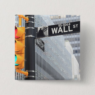 Traffic Light and Wall Street Sign 2 Inch Square Button