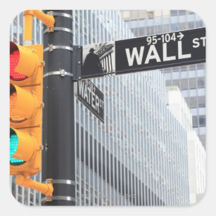 Traffic Light and Wall Street Sign Square Sticker
