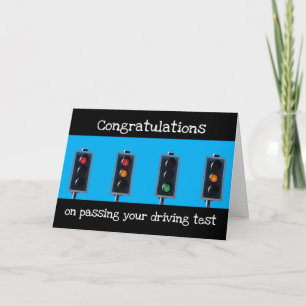 Traffic lights driving test congratulations card