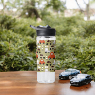 Traffic Lights Orange Cars Pattern Water Bottle