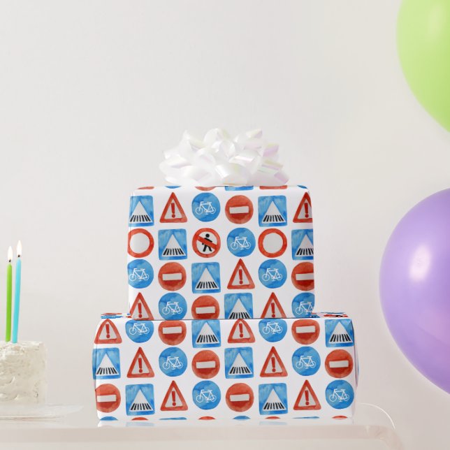 Traffic Signs, Bicycle, Cross Walks Wrapping Paper (Party Gifts)