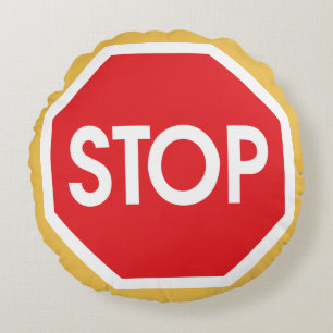Traffic stop sign (infrastructure road works) round pillow