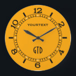 Traffic Yellow Decor Dial Easily Personalize This Large Clock<br><div class="desc">A solid yellow background colour for a fine custom clock face. Personalize it with a text and a monogram. Personalize it with 2 lines of text. A great gift idea for gatherings, celebrations and occasions. Use the "Contact this Designer" link to contact us with your special design requests or for...</div>