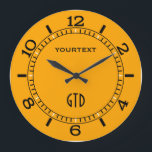 Traffic Yellow Decor Dial Easily Personalize This Large Clock<br><div class="desc">A solid yellow background colour for a fine custom clock face. Personalize it with a text and a monogram. Personalize it with 2 lines of text. A great gift idea for gatherings, celebrations and occasions. Use the "Contact this Designer" link to contact us with your special design requests or for...</div>
