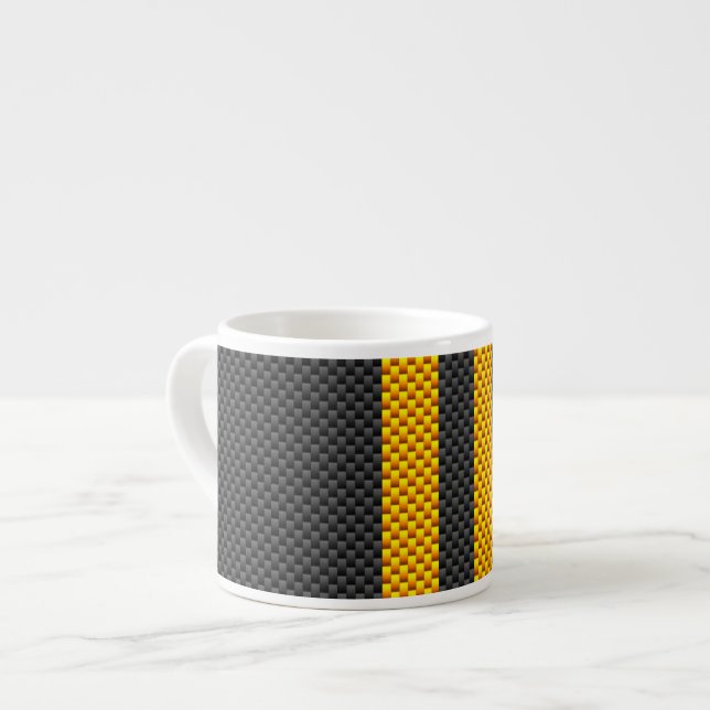 Traffic Yellow Racing Stripes Carbon Fibre Style Espresso Cup (Front Left)