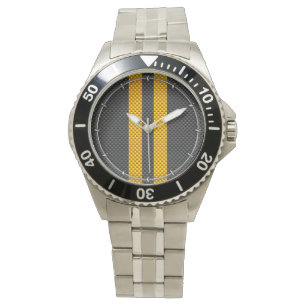 Traffic Yellow Racing Stripes Carbon Fibre Style Watch