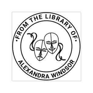 Tragedy Comedy Theatre Masks #1 Library Book Name Self-inking Stamp