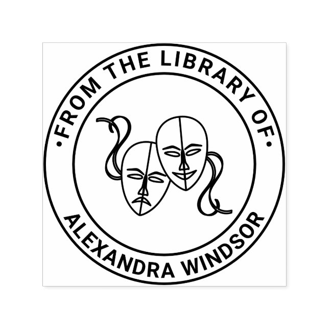 Tragedy Comedy Theatre Masks #1 Library Book Name Self-inking Stamp (Design)