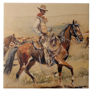 “Trail Drive” 2 Western Art by Edward Borein Tile