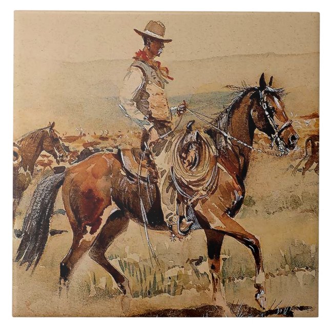 “Trail Drive”  2 Western Art by Edward Borein Tile (Front)