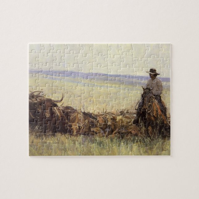 Trail Herd to Wyoming by WHD Koerner Jigsaw Puzzle (Horizontal)