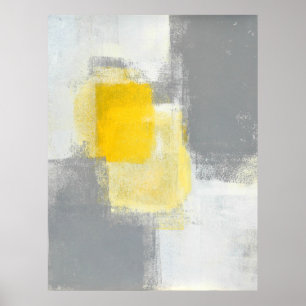 'Trail Mix' Gray and Yellow Abstract Art Poster