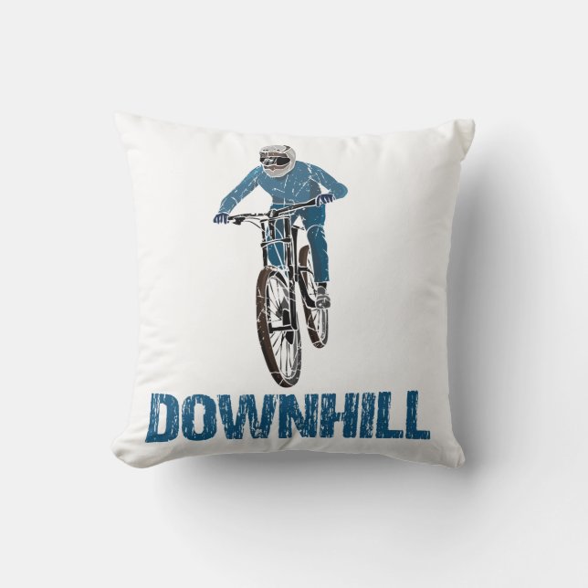 Trail Mountain Biker Downhill Throw Pillow (Front)