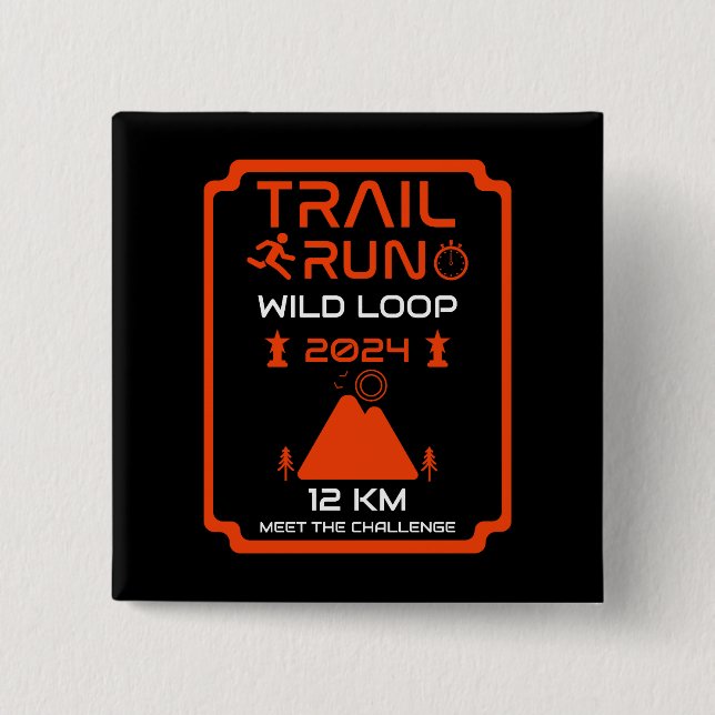 Trail Run Competition Award 2 Inch Square Button (Front)