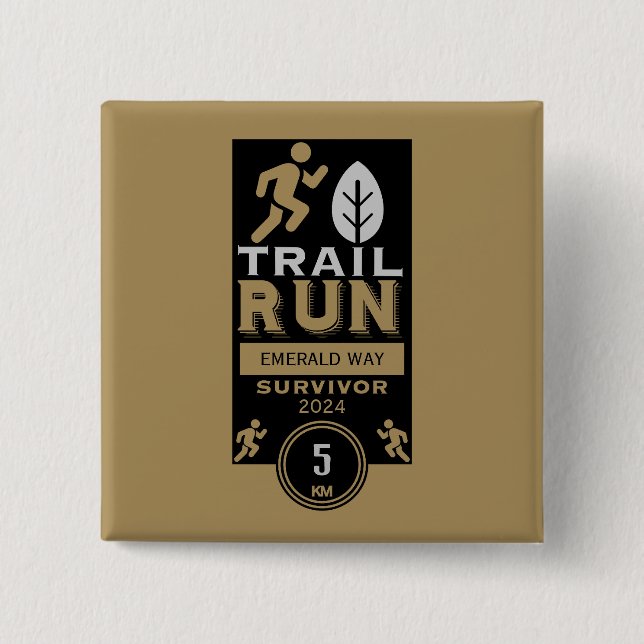 Trail Runner Race Competition 2 Inch Square Button (Front)