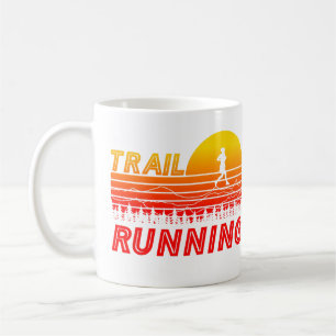 Trail running orange sunset with mountains coffee mug