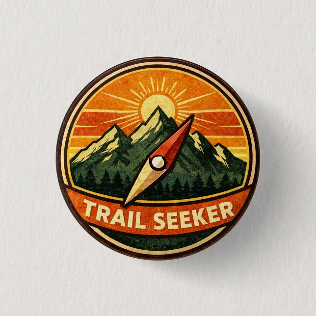 Trail Seeker Badge | Adventure Outdoor Award 1 Inch Round Button (Front)