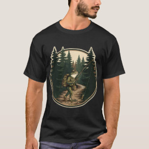 Trail Walker Frog Fisher Retro Outdoor Badge T-Shirt