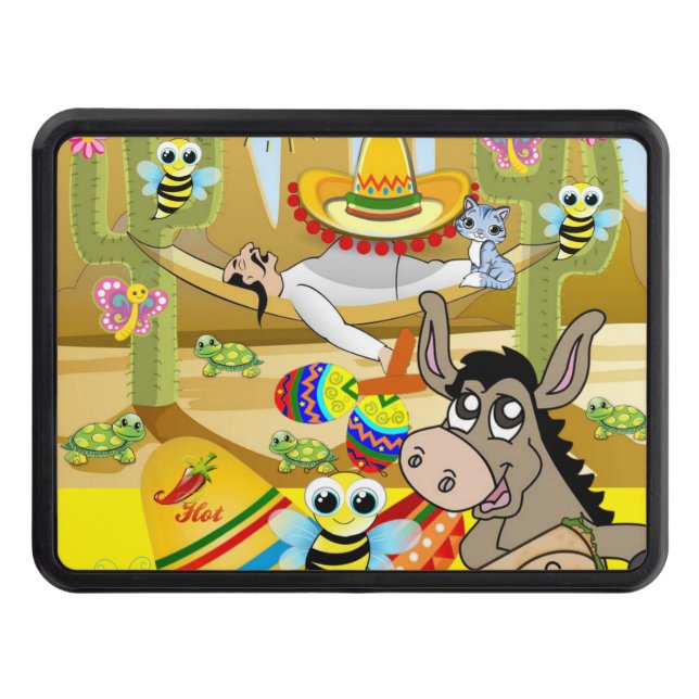 Trailer Hitch Cover 2" Mexican Man Donkey Sombrero (Front)