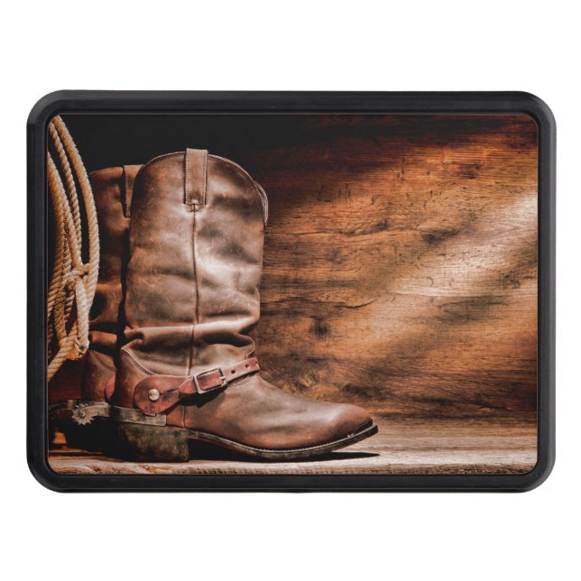 Trailer Hitch Cowboy Boots Barn Wood Rustic Countr Trailer Hitch Cover (Front)