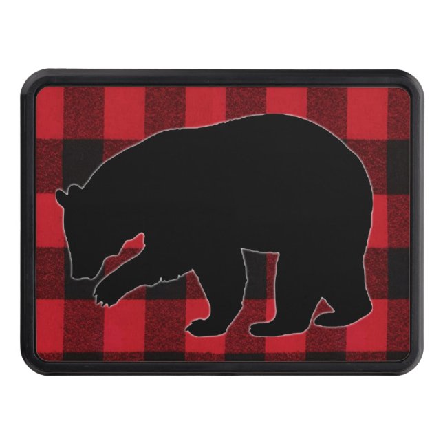 Trailer Hitch Red Buffalo Plaid Bear Black Trailer Hitch Cover (Front)