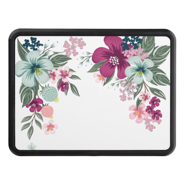 Trailer Hitch Tropical Flower on White Trailer Hitch Cover (Front)