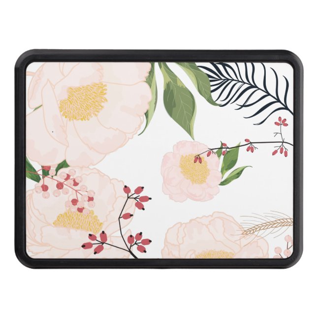 Trailer Hitch White Floral Flowers on White Trailer Hitch Cover (Front)