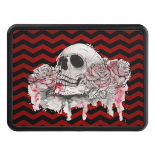 Trailer Hitchskull Rose Gothic Chevron red black Trailer Hitch Cover