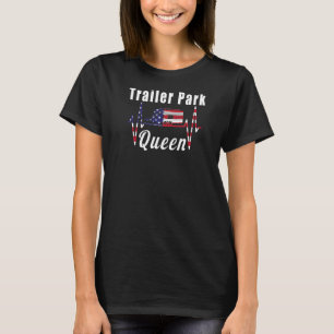 Trailer Park Queen Heartbeat Usa Flag 4th July T-Shirt