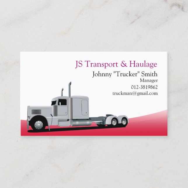 Trailer Truck Haulage Red Business Card (Front)