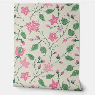 Trailing Floral - Paisley - Bright Pink And Green  Wallpaper