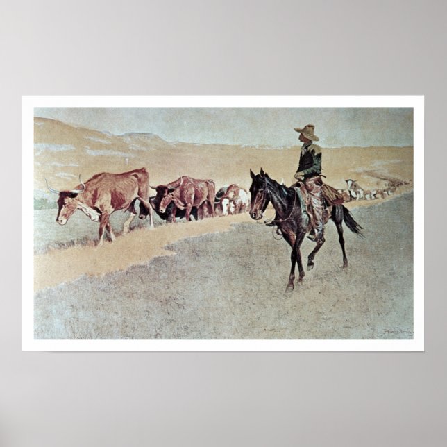 Trailing Texas Longhorns (oil on canvas) Poster (Front)