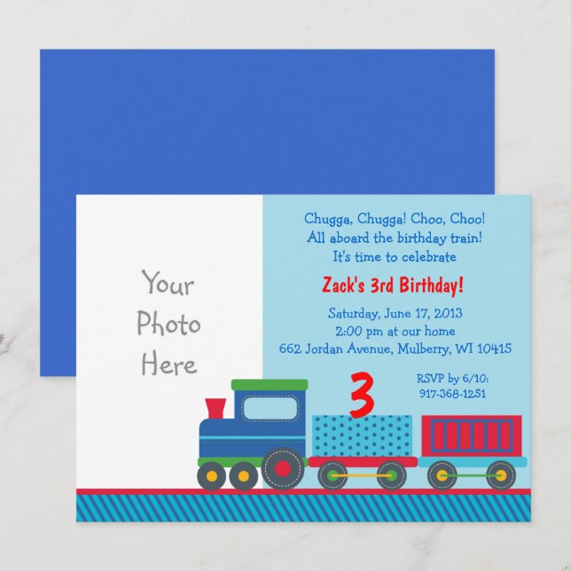 Train 1st Birthday Invitation (Front/Back)