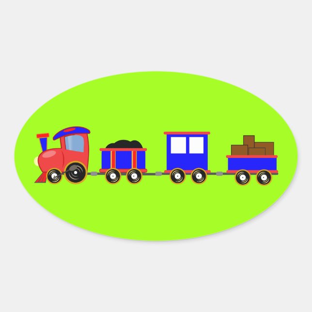 train-312107 train cartoon toy engine cars red blu oval sticker (Front)