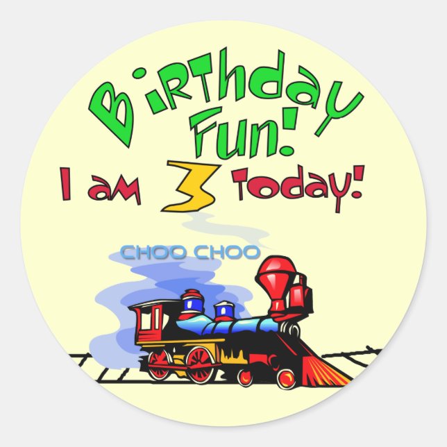Train 3rd Birthday Tshirts and Gifts Classic Round Sticker (Front)