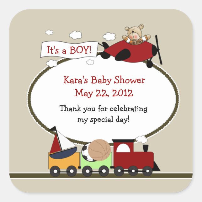 TRAIN AND AIRPLANE SQUARE Favour Sticker (Front)