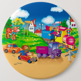 train and car 6 inch round button