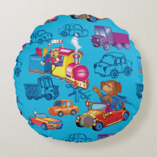 train and car for the boy round pillow