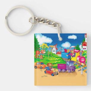 train and car keychain