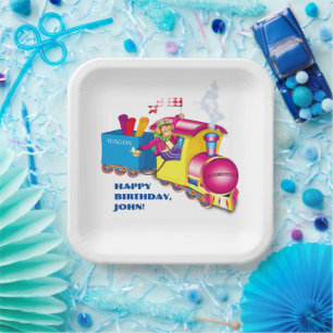 train and car paper plate