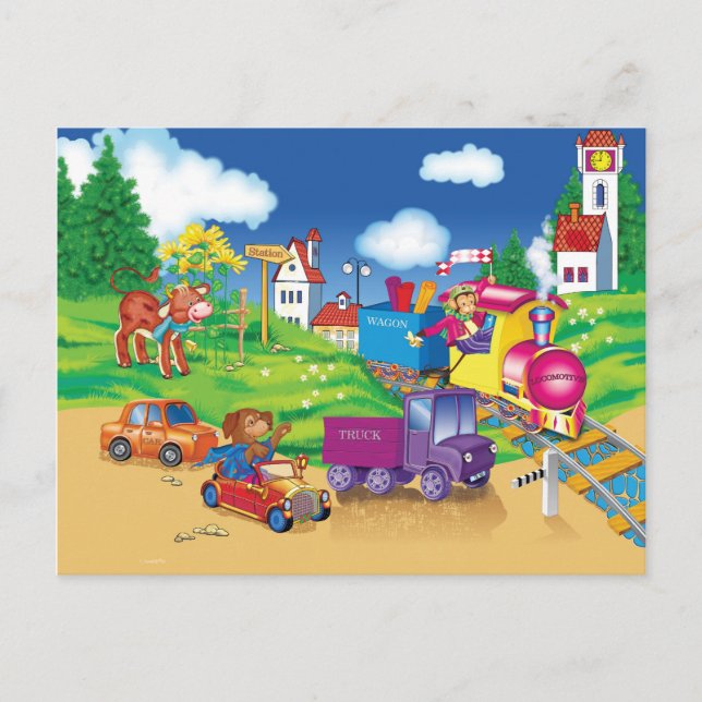 train and car postcard (Front)