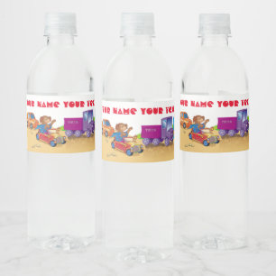 train and car water bottle label