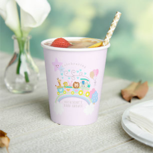 Train Animals Baby Pastel Blue Paper Cups