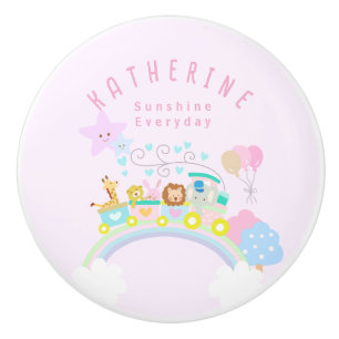 Train Animals Baby Pastel Pink Ceramic Knob