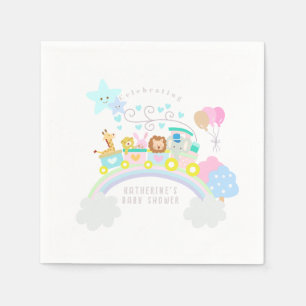 Train Animals Baby Pastel White Napkin