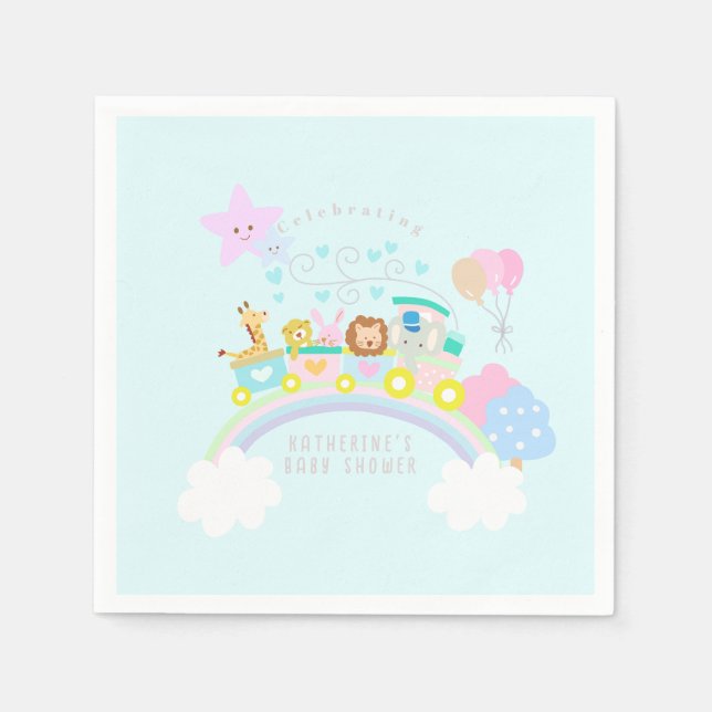 Train Animals Blue Napkin (Front)