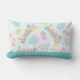 Train Animals Blue Throw Pillow